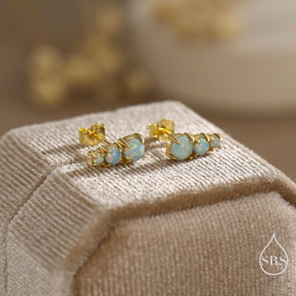 Tiny Aqua Green Opal Trio Stud Earrings in Sterling Silver, Silver or Gold, Three Opal Earrings, Opal Stud, Small Opal Earrings