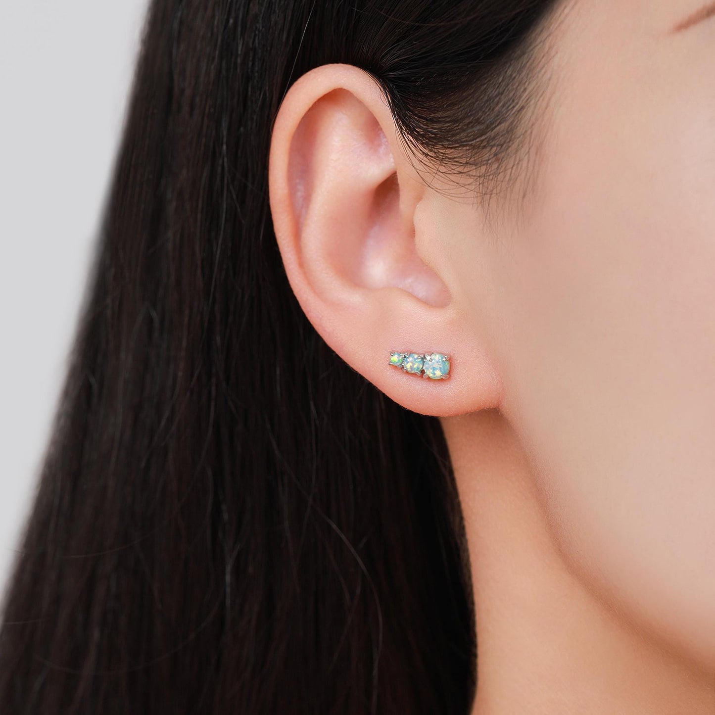 Tiny Aqua Green Opal Trio Stud Earrings in Sterling Silver, Silver or Gold, Three Opal Earrings, Opal Stud, Small Opal Earrings