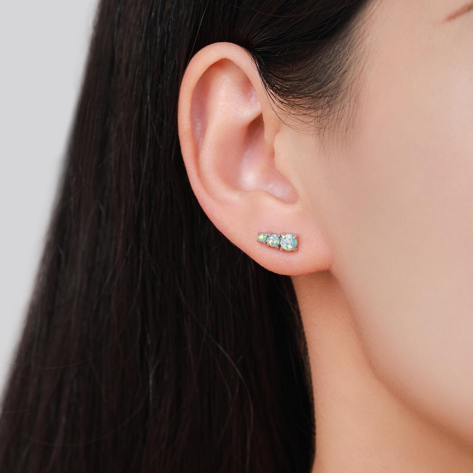 Tiny Aqua Green Opal Trio Stud Earrings in Sterling Silver, Silver or Gold, Three Opal Earrings, Opal Stud, Small Opal Earrings