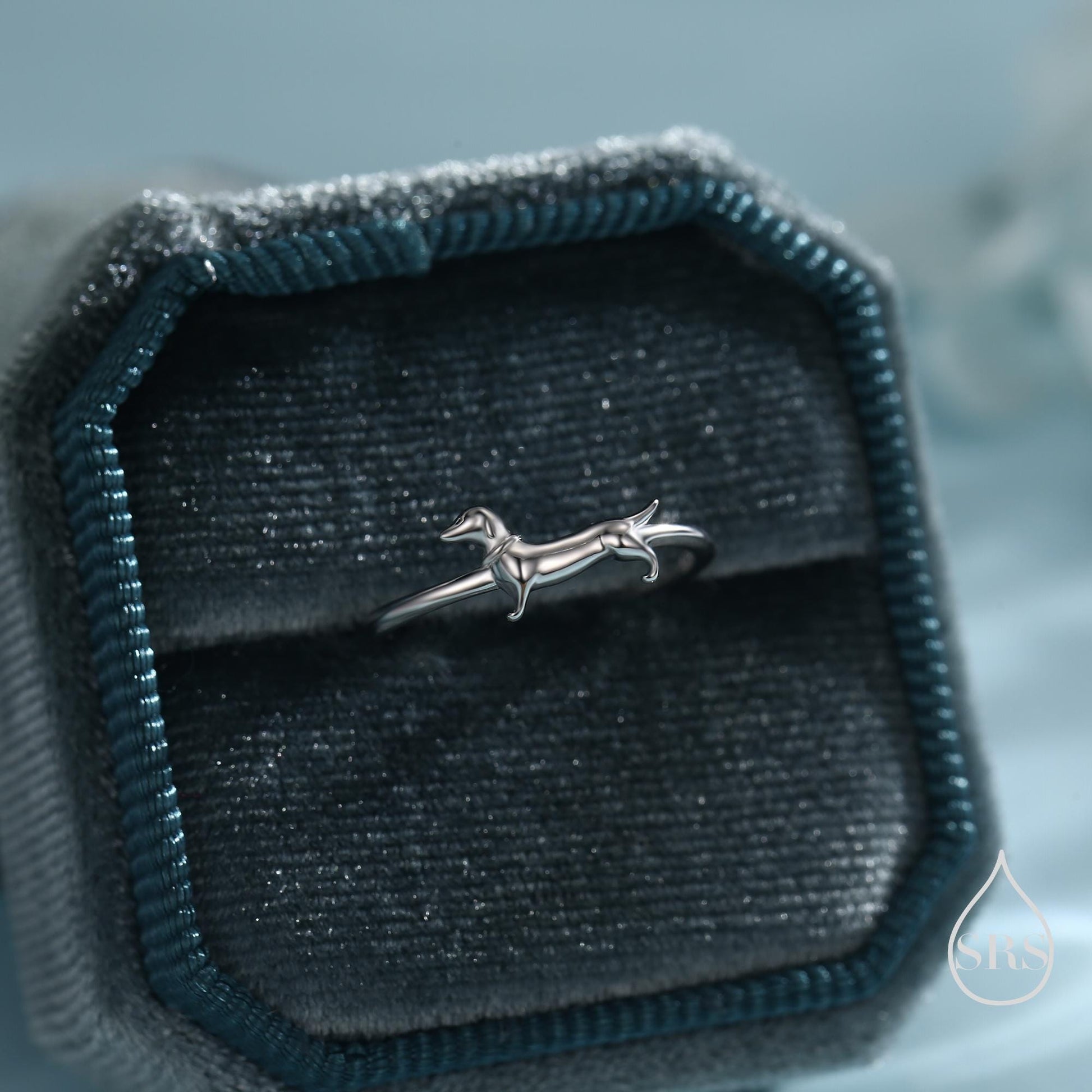 Sterling Silver Sausage Dog Ring, Silver or Gold, Adjustable Size Paw Print Ring, Small Pet Lover Ring, Sausage Dog Ring, Dog Ring