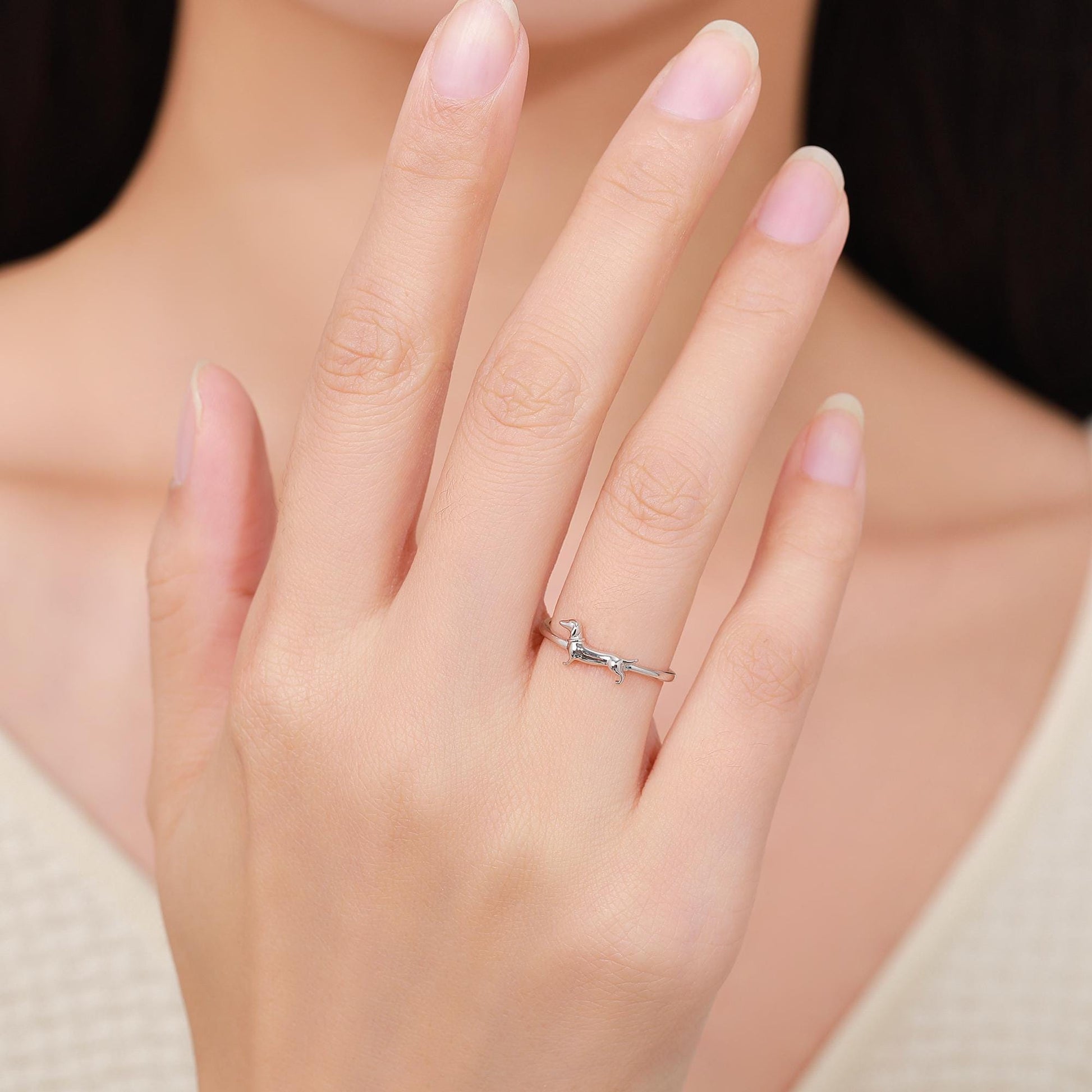 Sterling Silver Sausage Dog Ring, Silver or Gold, Adjustable Size Paw Print Ring, Small Pet Lover Ring, Sausage Dog Ring, Dog Ring