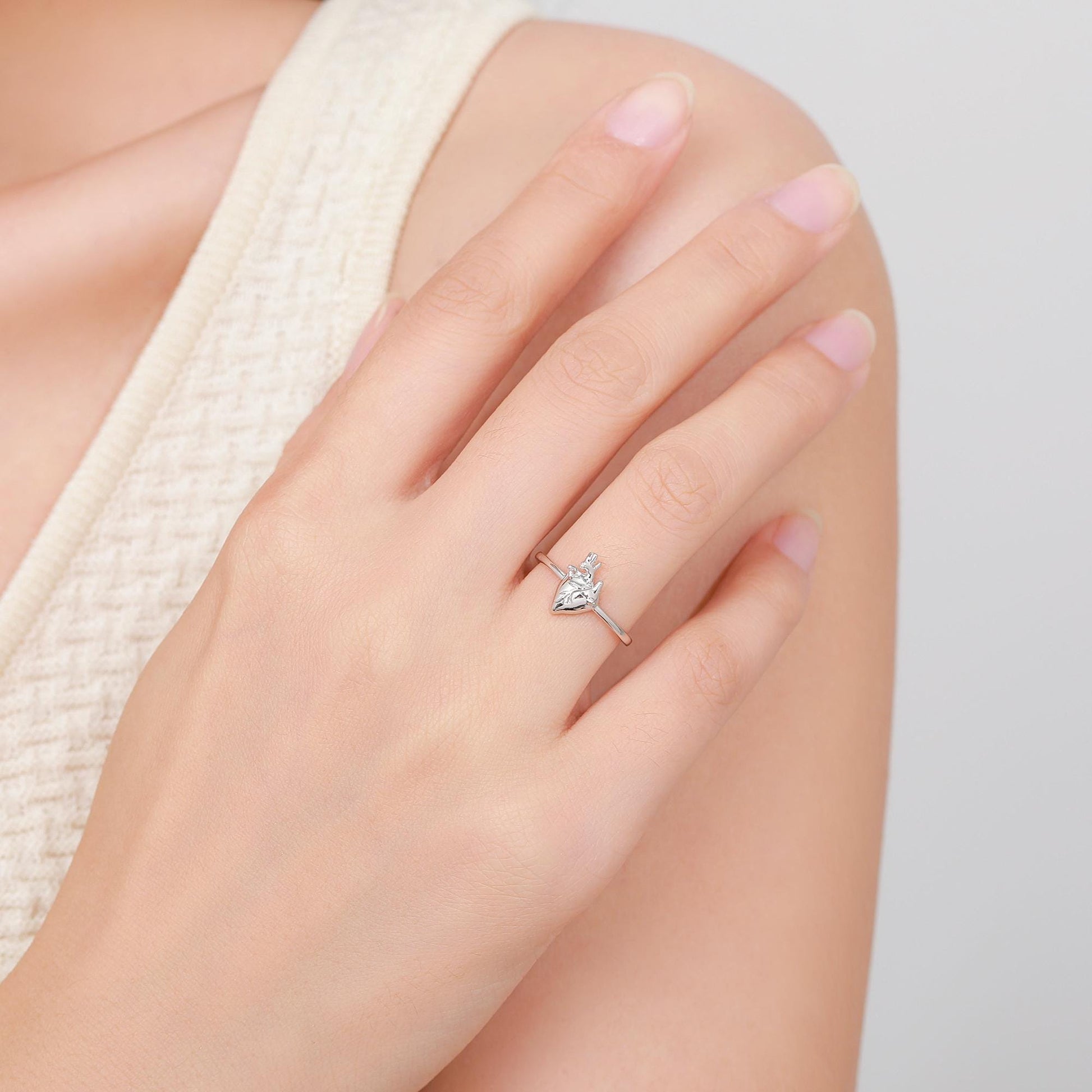 Sterling Silver Anatomical Heart Ring, Silver or Gold Finish, Adjustable Real Heart Ring, Gothic Style, Halloween Jewellery