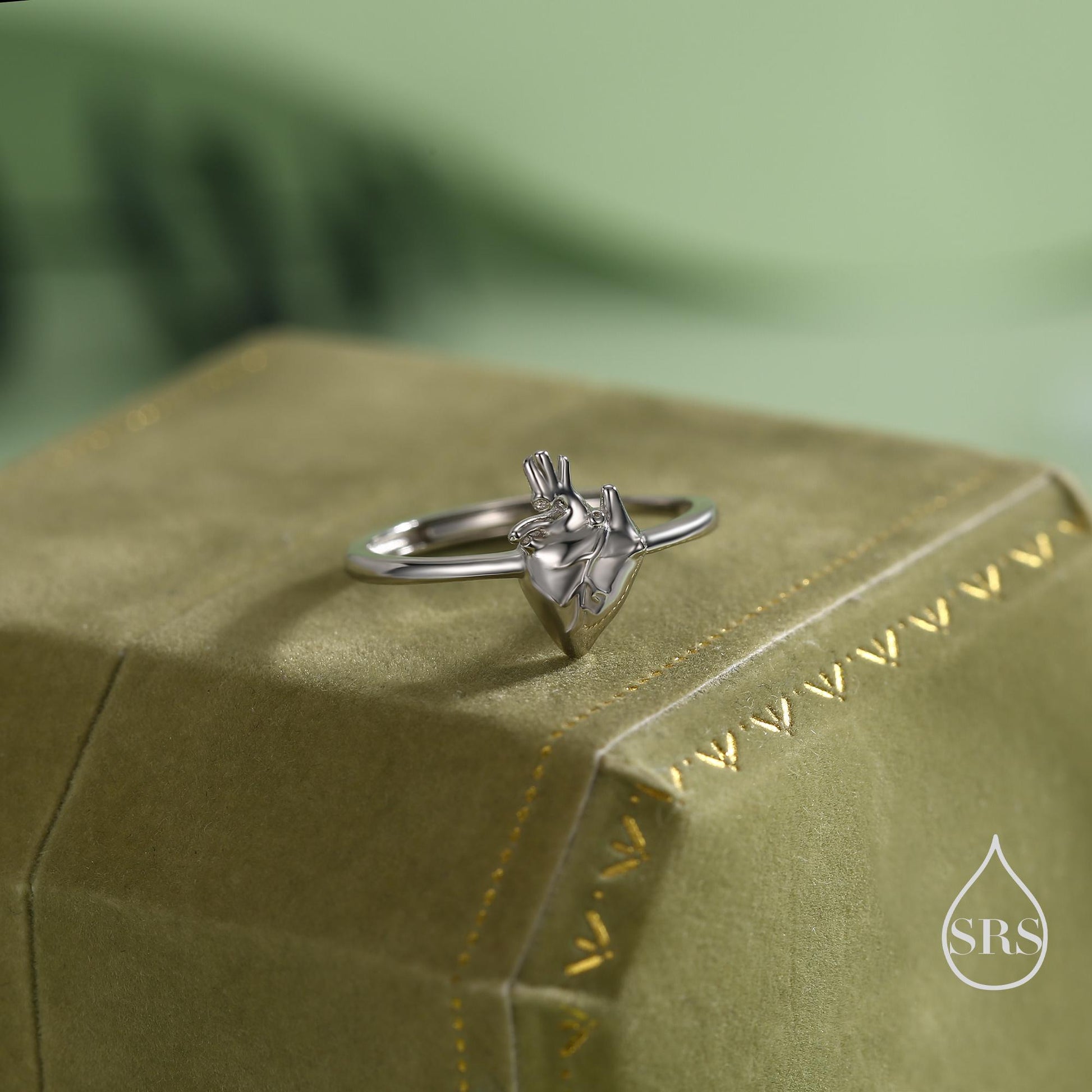 Sterling Silver Anatomical Heart Ring, Silver or Gold Finish, Adjustable Real Heart Ring, Gothic Style, Halloween Jewellery