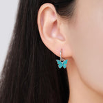 Sterling Silver Blue Butterfly Huggie Hoops, Detachable Blue Enamel Butterfly Hoop Earrings, Butterfly Earrings