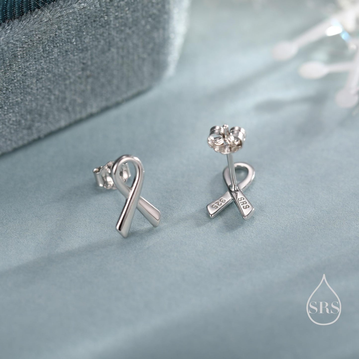 Pink Ribbon Stud Earrings in Sterling Silver, Silver, Gold or Rose Gold, Breast Cancer Awareness Jewellery. Ribbon earrings.