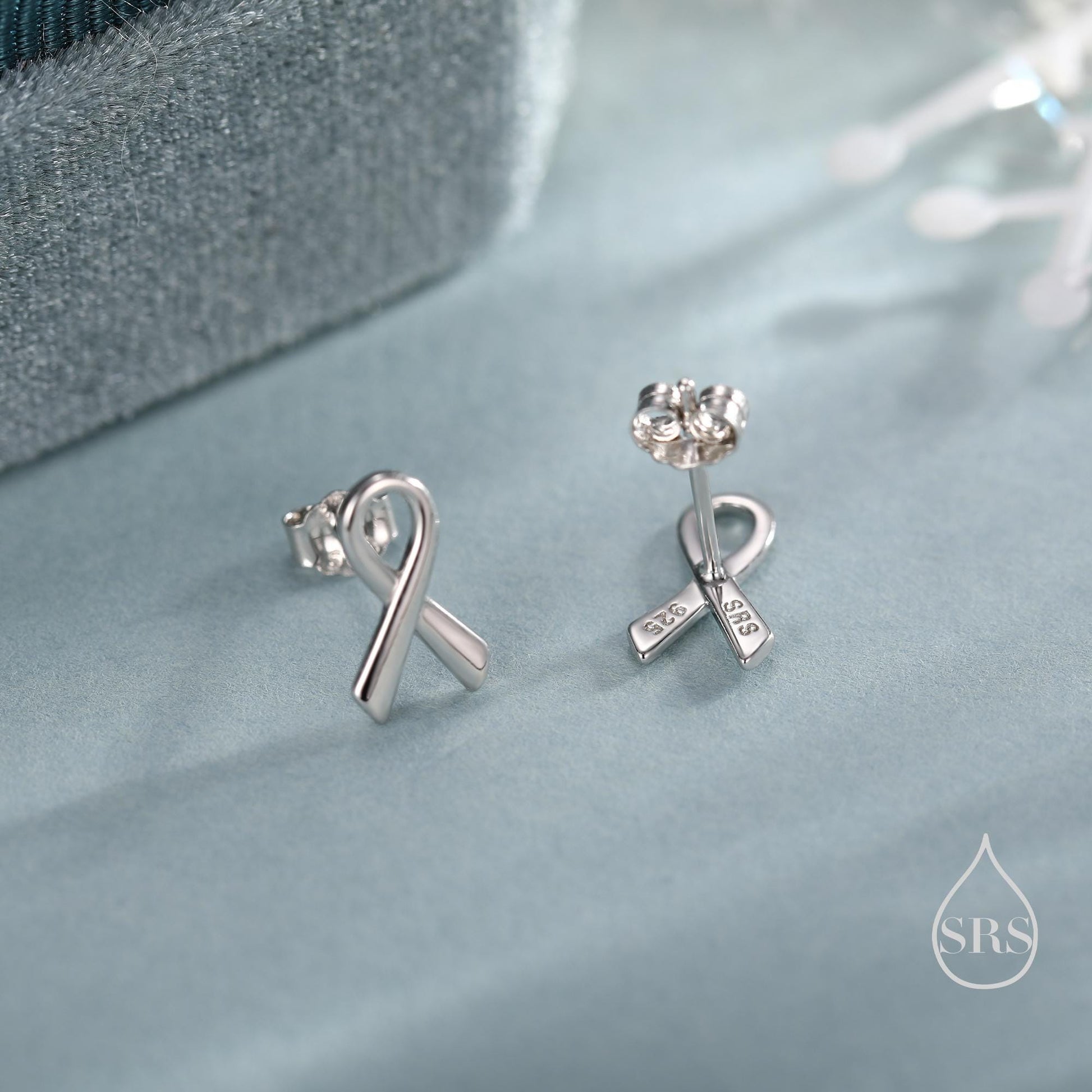 Pink Ribbon Stud Earrings in Sterling Silver, Silver, Gold or Rose Gold, Breast Cancer Awareness Jewellery. Ribbon earrings.