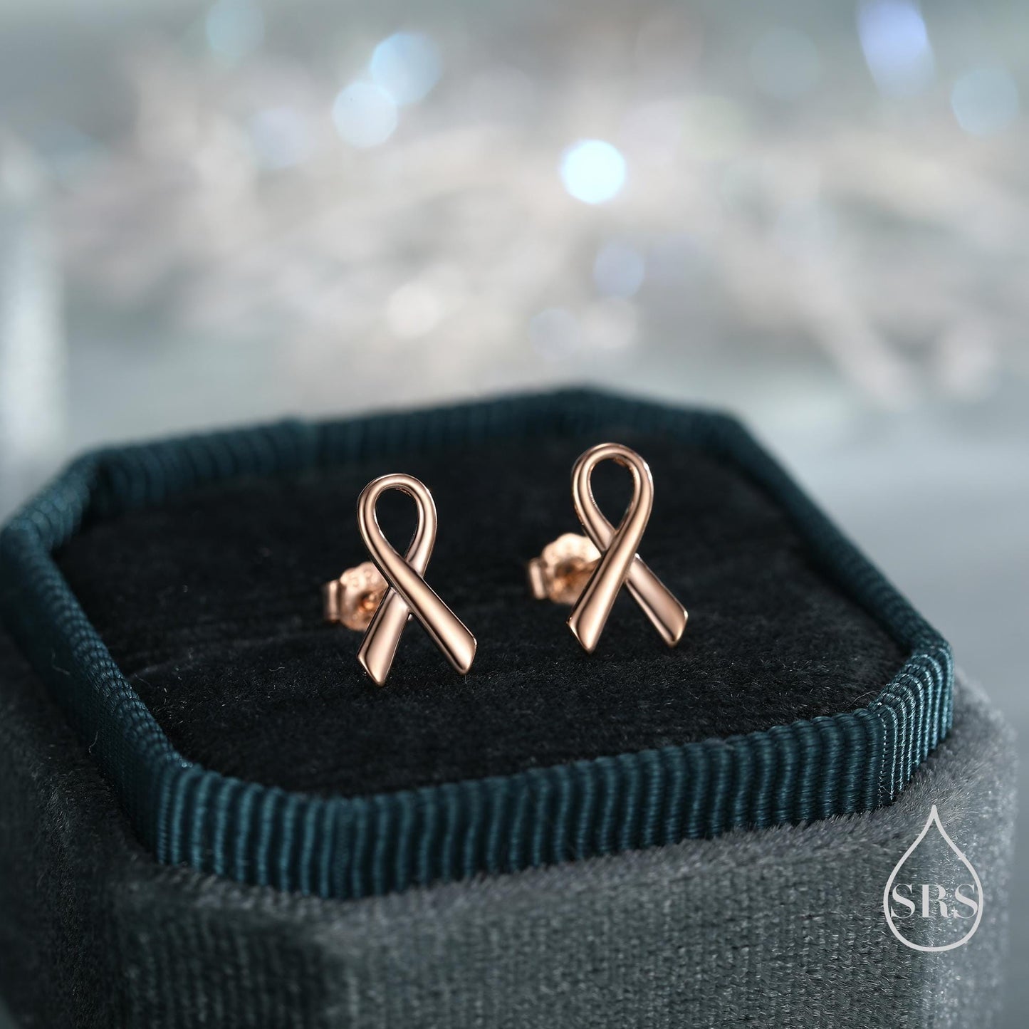Pink Ribbon Stud Earrings in Sterling Silver, Silver, Gold or Rose Gold, Breast Cancer Awareness Jewellery. Ribbon earrings.