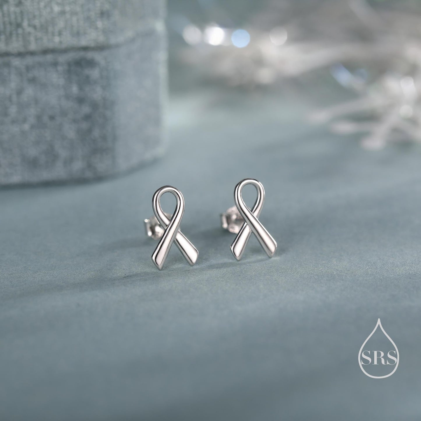 Pink Ribbon Stud Earrings in Sterling Silver, Silver, Gold or Rose Gold, Breast Cancer Awareness Jewellery. Ribbon earrings.