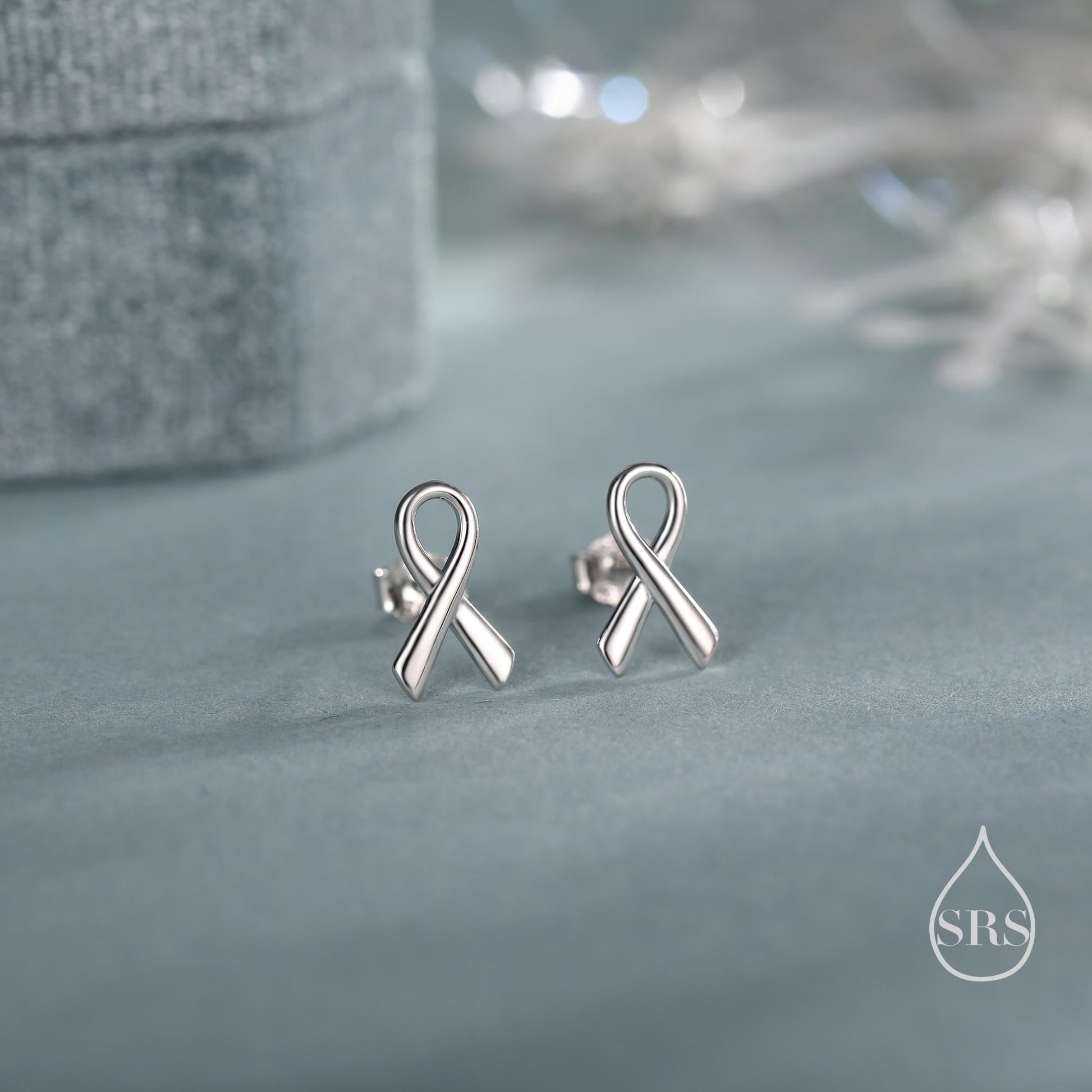 Pink Ribbon Stud Earrings in Sterling Silver, Silver, Gold or Rose Gold, Breast Cancer Awareness Jewellery. Ribbon earrings.