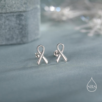 Pink Ribbon Stud Earrings in Sterling Silver, Silver, Gold or Rose Gold, Breast Cancer Awareness Jewellery. Ribbon earrings.