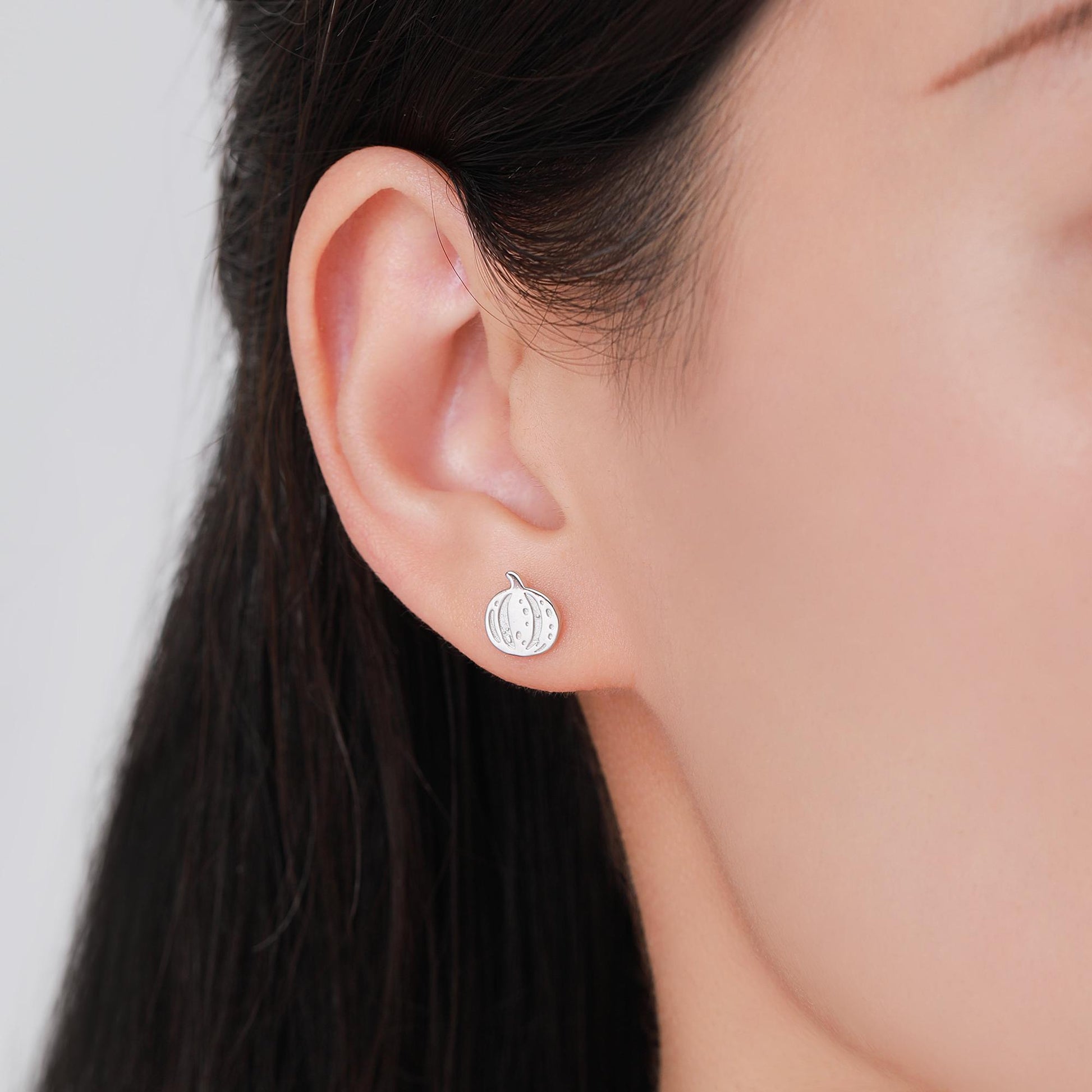 Pumpkin Squash Stud Earrings in Sterling Silver, Silver, Gold or Rose Gold, Small Stripy Pumpkin Earrings, Halloween Earrings