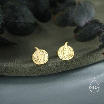 Pumpkin Squash Stud Earrings in Sterling Silver, Silver, Gold or Rose Gold, Small Stripy Pumpkin Earrings, Halloween Earrings