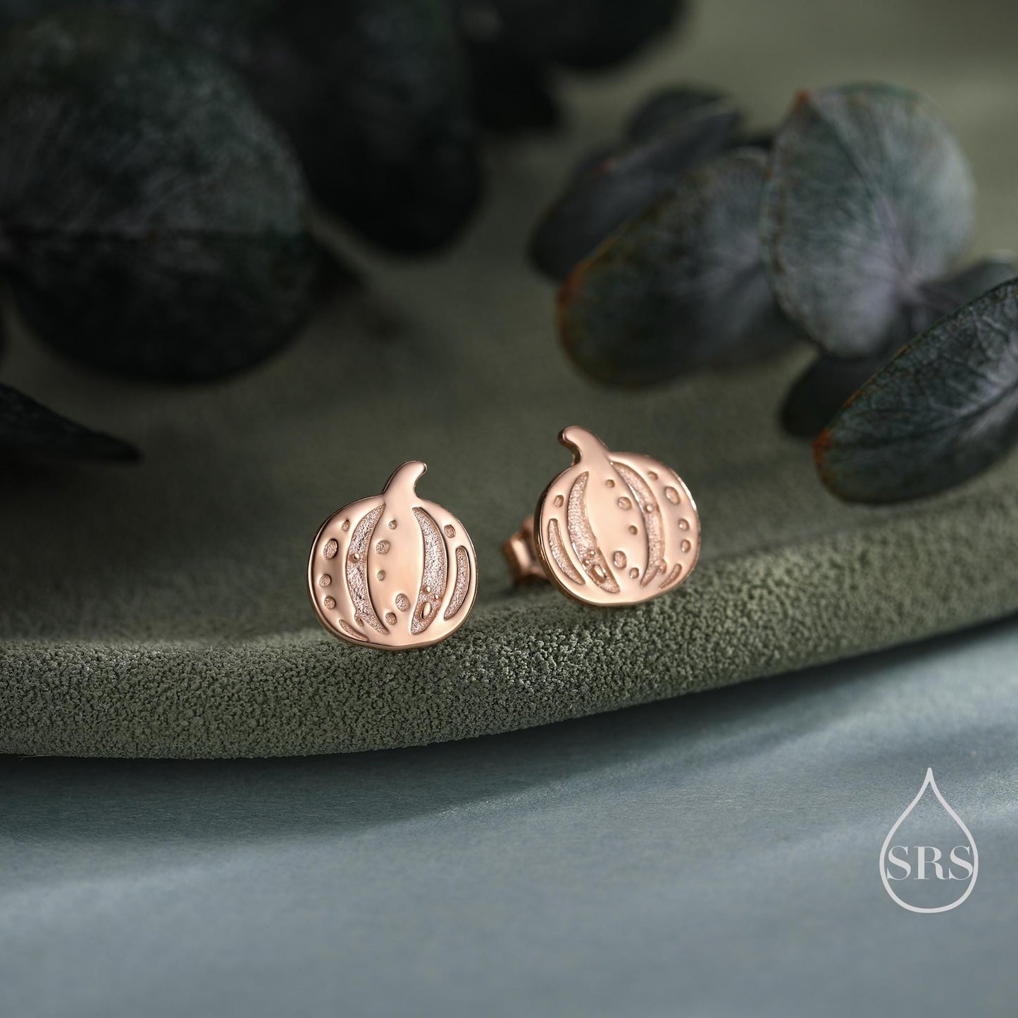 Pumpkin Squash Stud Earrings in Sterling Silver, Silver, Gold or Rose Gold, Small Stripy Pumpkin Earrings, Halloween Earrings