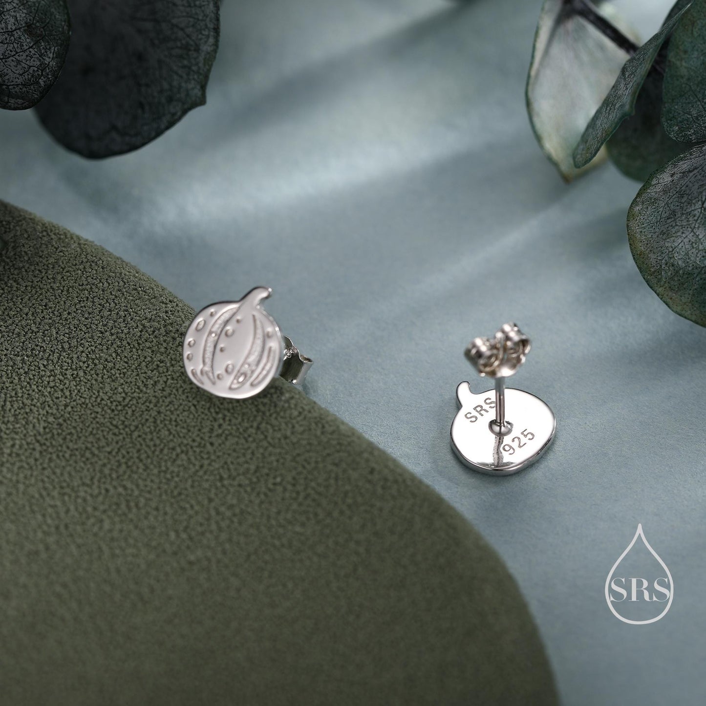 Pumpkin Squash Stud Earrings in Sterling Silver, Silver, Gold or Rose Gold, Small Stripy Pumpkin Earrings, Halloween Earrings