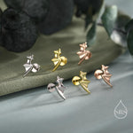 Bat Wing 16G Internally Threaded Flat Back Earrings in Sterling Silver, Animal Earrings