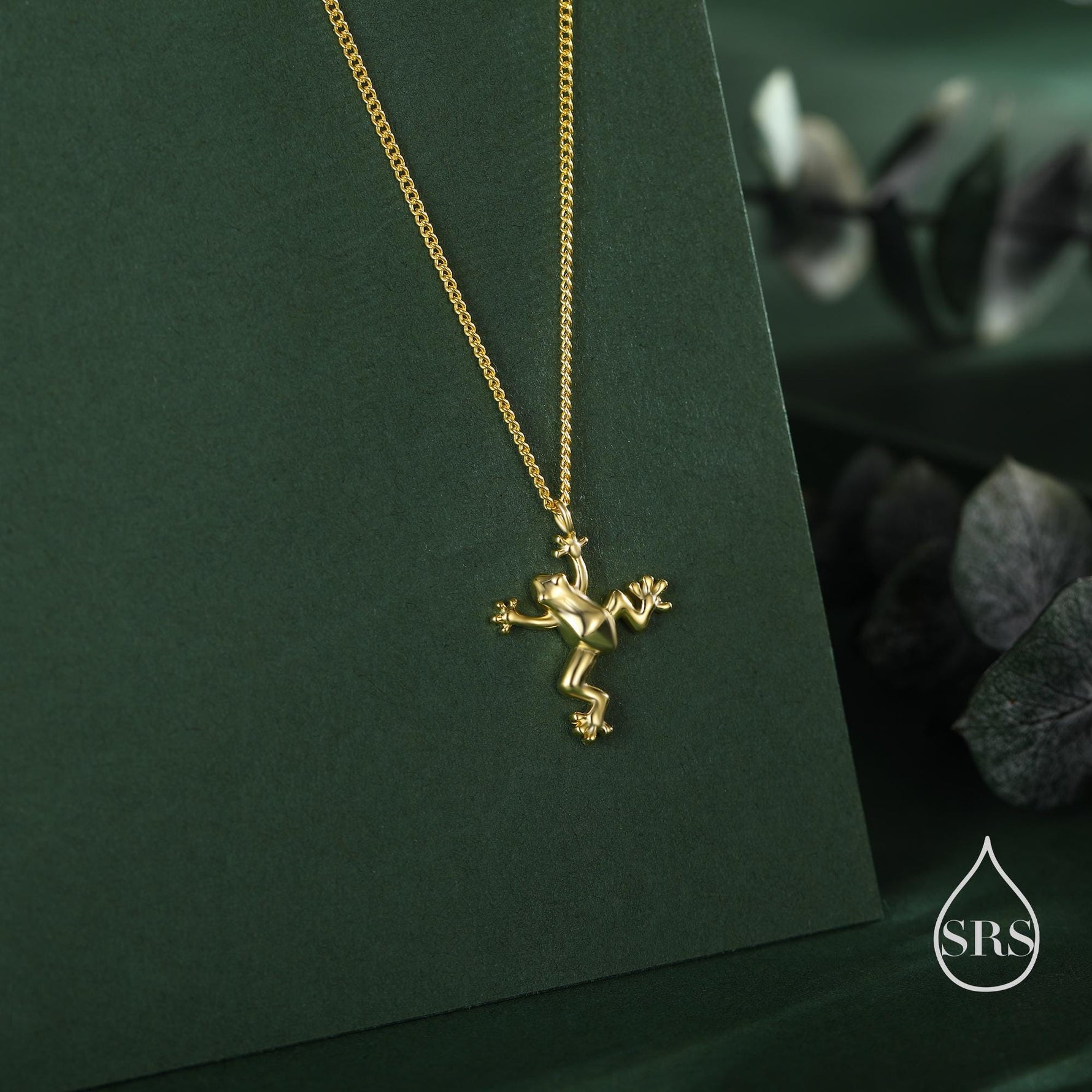 Tiny Frog Pendant Necklace in Sterling Silver, Silver, Gold or Rose Gold Finish, Delicate Frog Necklace