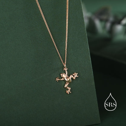 Tiny Frog Pendant Necklace in Sterling Silver, Silver, Gold or Rose Gold Finish, Delicate Frog Necklace