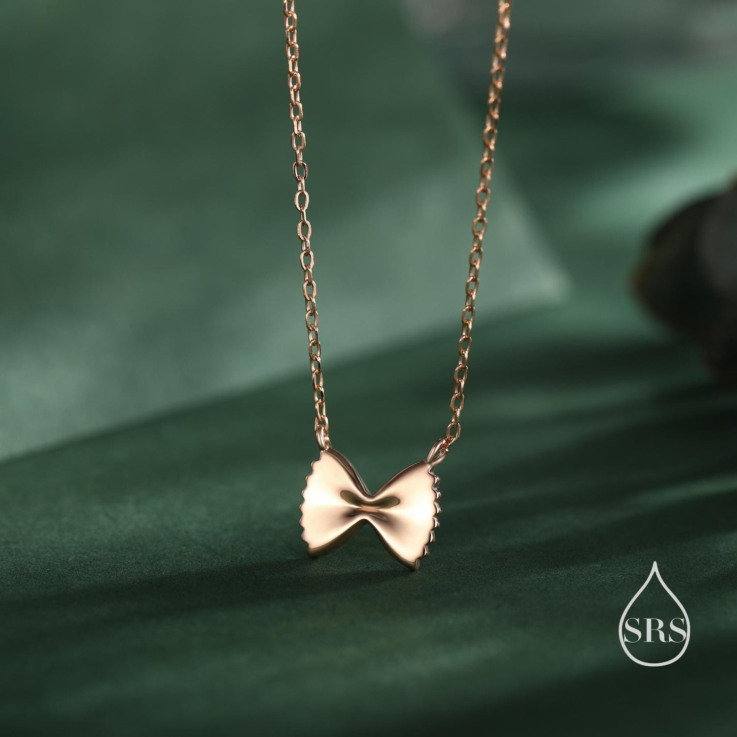 Farfalle Pasta Shape Pendant Necklace in Sterling Silver, Ribbon Bow Necklace, Playful and Quirky Food Jewellery, Silver, Gold or Rose Gold