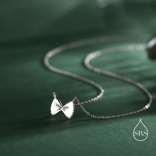Farfalle Pasta Shape Pendant Necklace in Sterling Silver, Ribbon Bow Necklace, Playful and Quirky Food Jewellery, Silver, Gold or Rose Gold