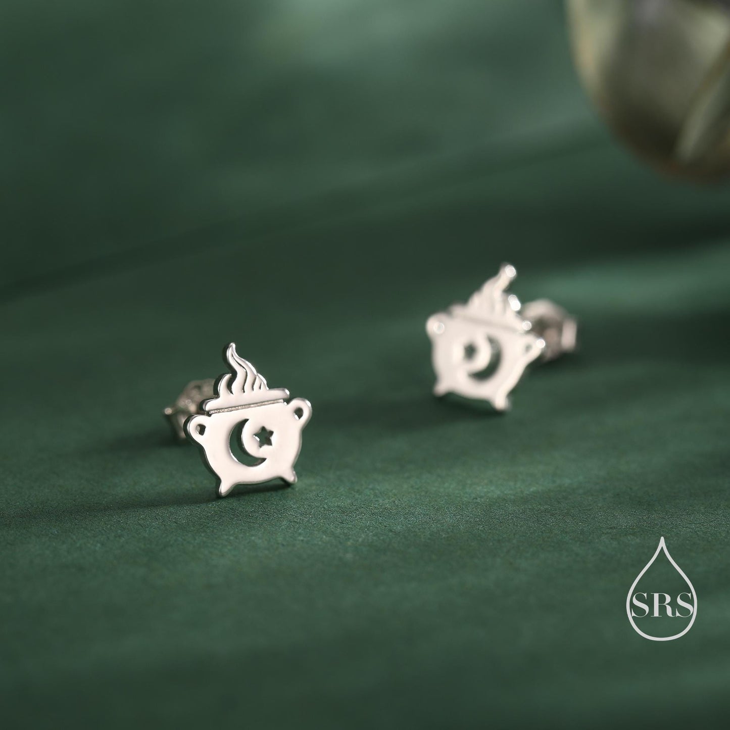 Tiny Cauldron Stud Earrings in Sterling Silver, Silver, Gold or Rose Gold, Small Halloween Earrings