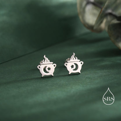 Tiny Cauldron Stud Earrings in Sterling Silver, Silver, Gold or Rose Gold, Small Halloween Earrings
