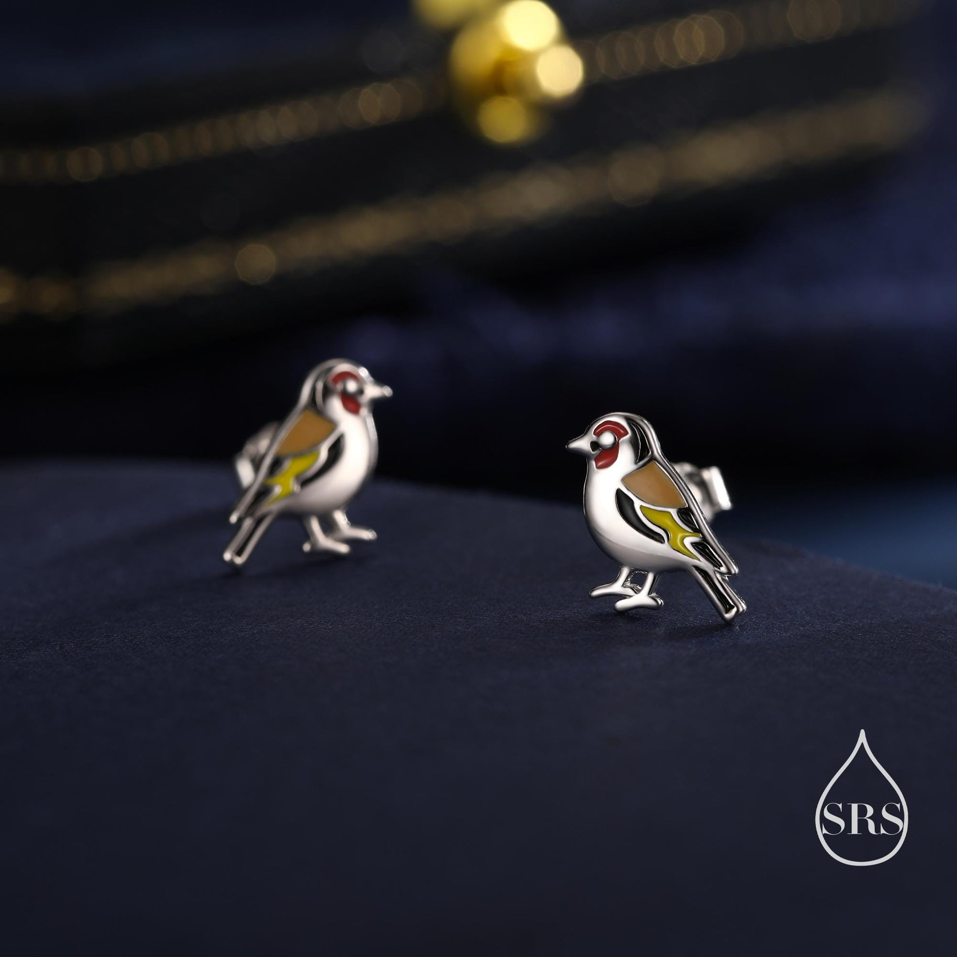 Tiny Goldfinch Bird Stud Earrings in Sterling Silver, Silver or Gold, Enamel Bird Earrings, Nature Inspired Animal Earrings