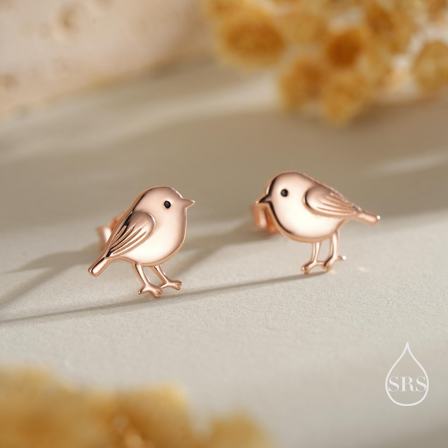 Tiny Chickadee Bird Stud Earrings in Sterling Silver, Silver or Gold or Rose Gold, Cute Bird Earrings, Nature Inspired Animal Earrings