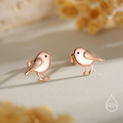 Tiny Chickadee Bird Stud Earrings in Sterling Silver, Silver or Gold or Rose Gold, Cute Bird Earrings, Nature Inspired Animal Earrings