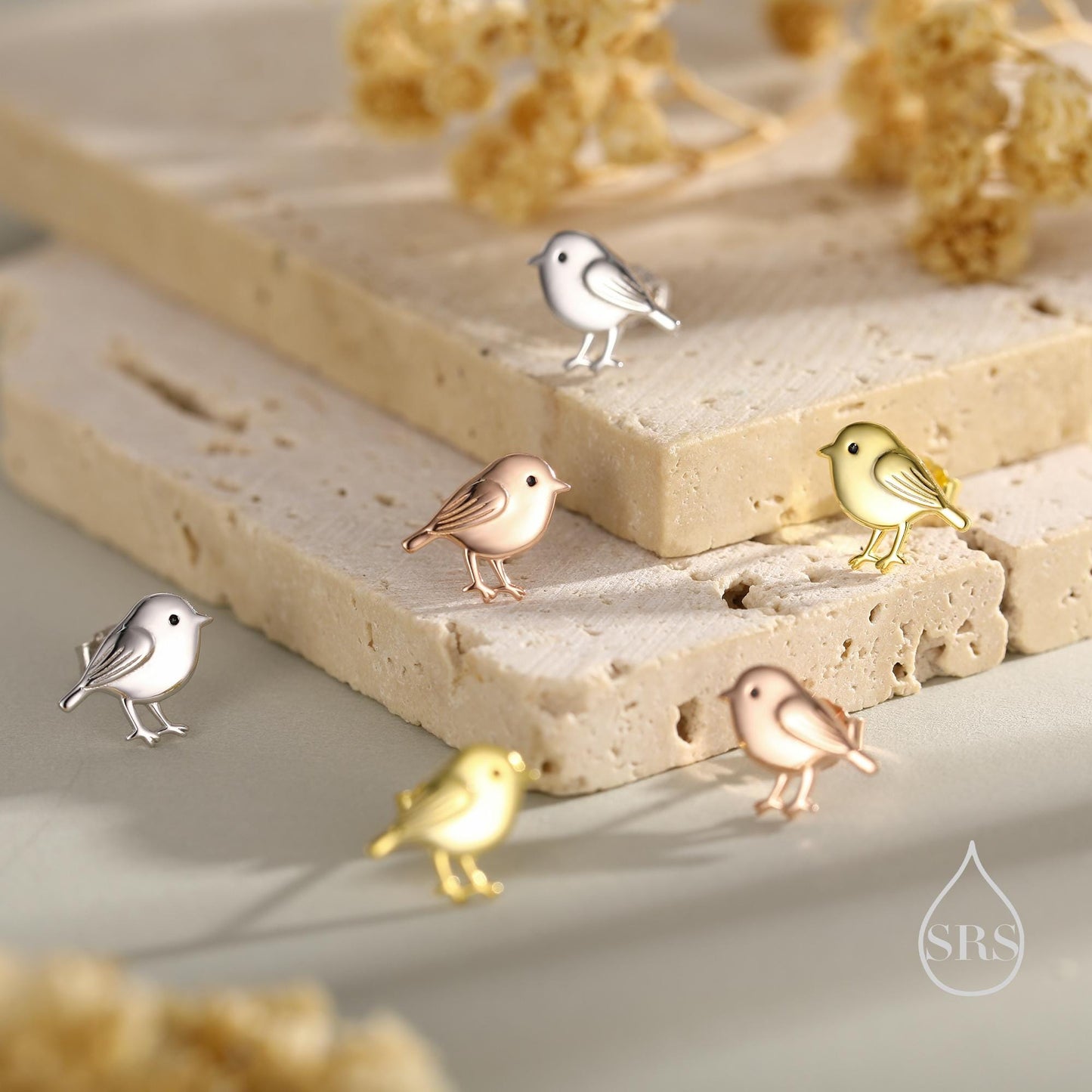 Tiny Chickadee Bird Stud Earrings in Sterling Silver, Silver or Gold or Rose Gold, Cute Bird Earrings, Nature Inspired Animal Earrings