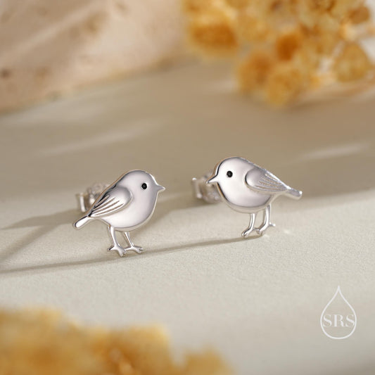 Tiny Chickadee Bird Stud Earrings in Sterling Silver, Silver or Gold or Rose Gold, Cute Bird Earrings, Nature Inspired Animal Earrings