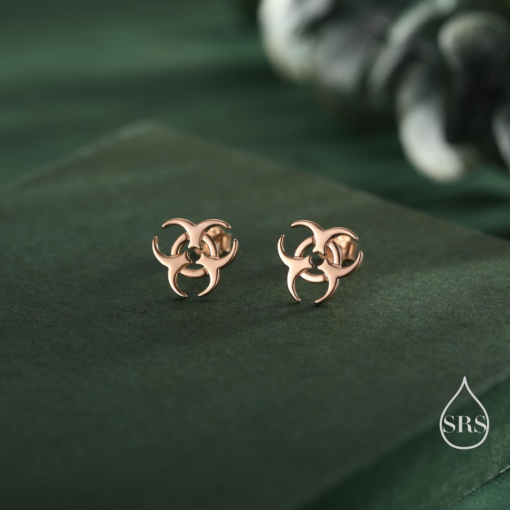 Tiny Biohazard Stud Earrings in Sterling Silver, Silver, Gold or Rose Gold, Small Halloween Earrings