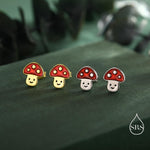 Cute Mushroom Stud Earrings in Sterling Silver, Silver or Gold Finish, Small Mushroom Earrings