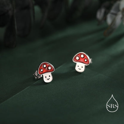 Cute Mushroom Stud Earrings in Sterling Silver, Silver or Gold Finish, Small Mushroom Earrings