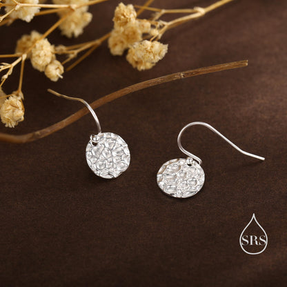 Hammered Disks Dangle Drop Earrings in Sterling Silver, Silver or Gold or Rose Gold, Minimalist Hammered Disk Earrings