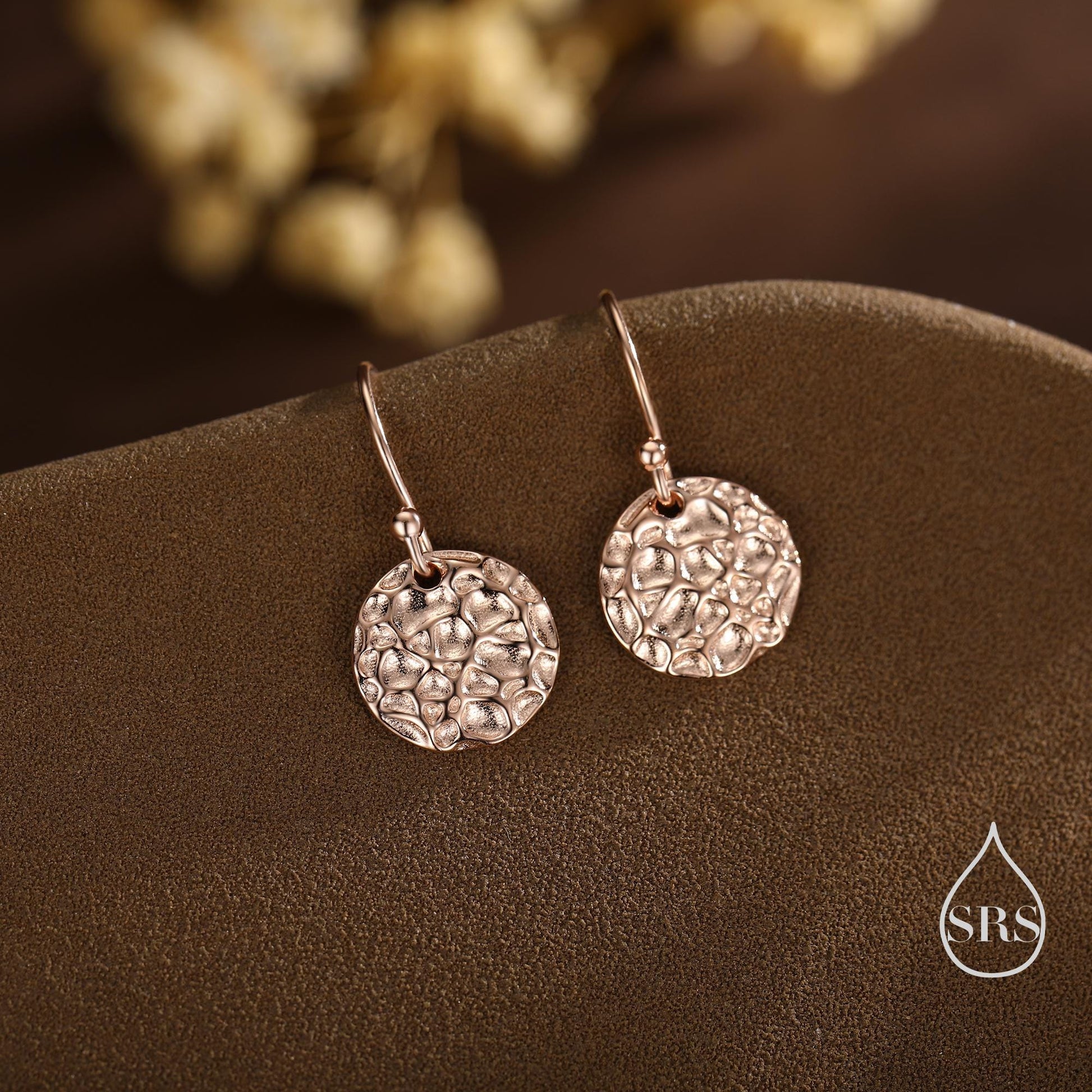 Hammered Disks Dangle Drop Earrings in Sterling Silver, Silver or Gold or Rose Gold, Minimalist Hammered Disk Earrings