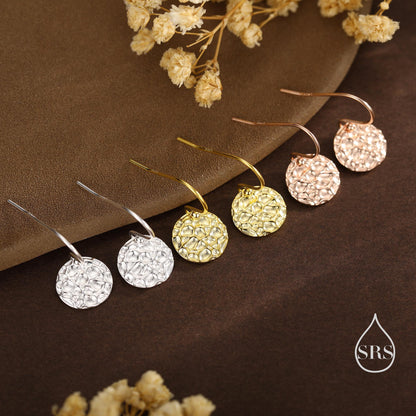 Hammered Disks Dangle Drop Earrings in Sterling Silver, Silver or Gold or Rose Gold, Minimalist Hammered Disk Earrings