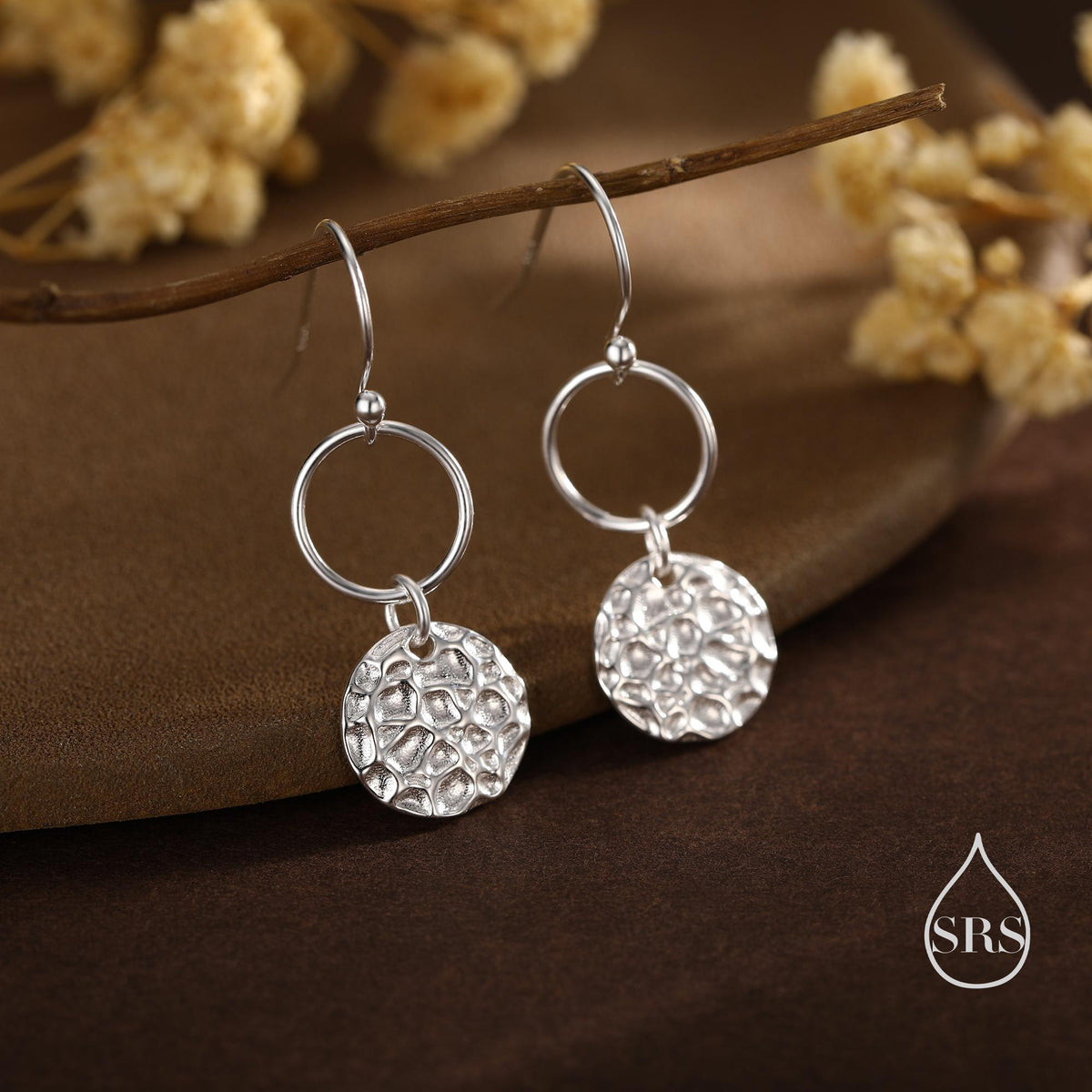 Hammered Disks and Circle Dangle Drop Earrings in Sterling Silver, Silver, Gold or Rose Gold, Minimalist Hammered Disk Earrings