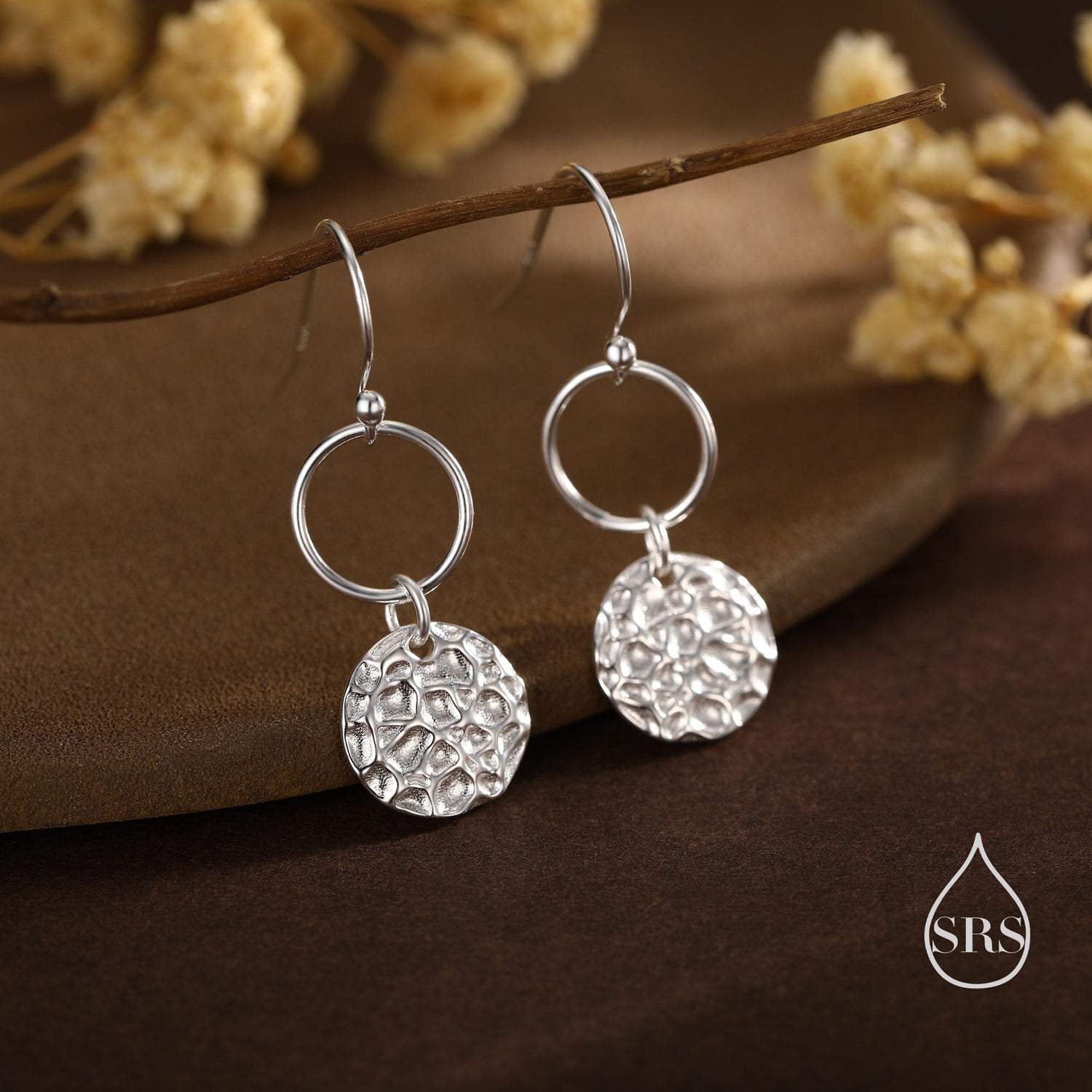Hammered Disks and Circle Dangle Drop Earrings in Sterling Silver, Silver, Gold or Rose Gold, Minimalist Hammered Disk Earrings