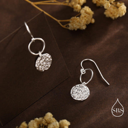 Hammered Disks and Circle Dangle Drop Earrings in Sterling Silver, Silver, Gold or Rose Gold, Minimalist Hammered Disk Earrings