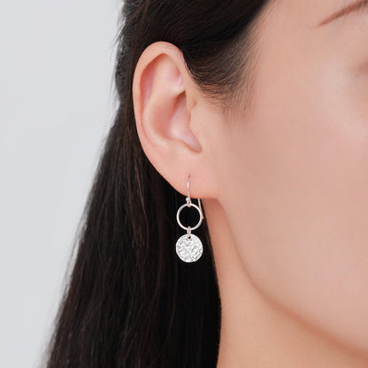 Hammered Disks and Circle Dangle Drop Earrings in Sterling Silver, Silver, Gold or Rose Gold, Minimalist Hammered Disk Earrings