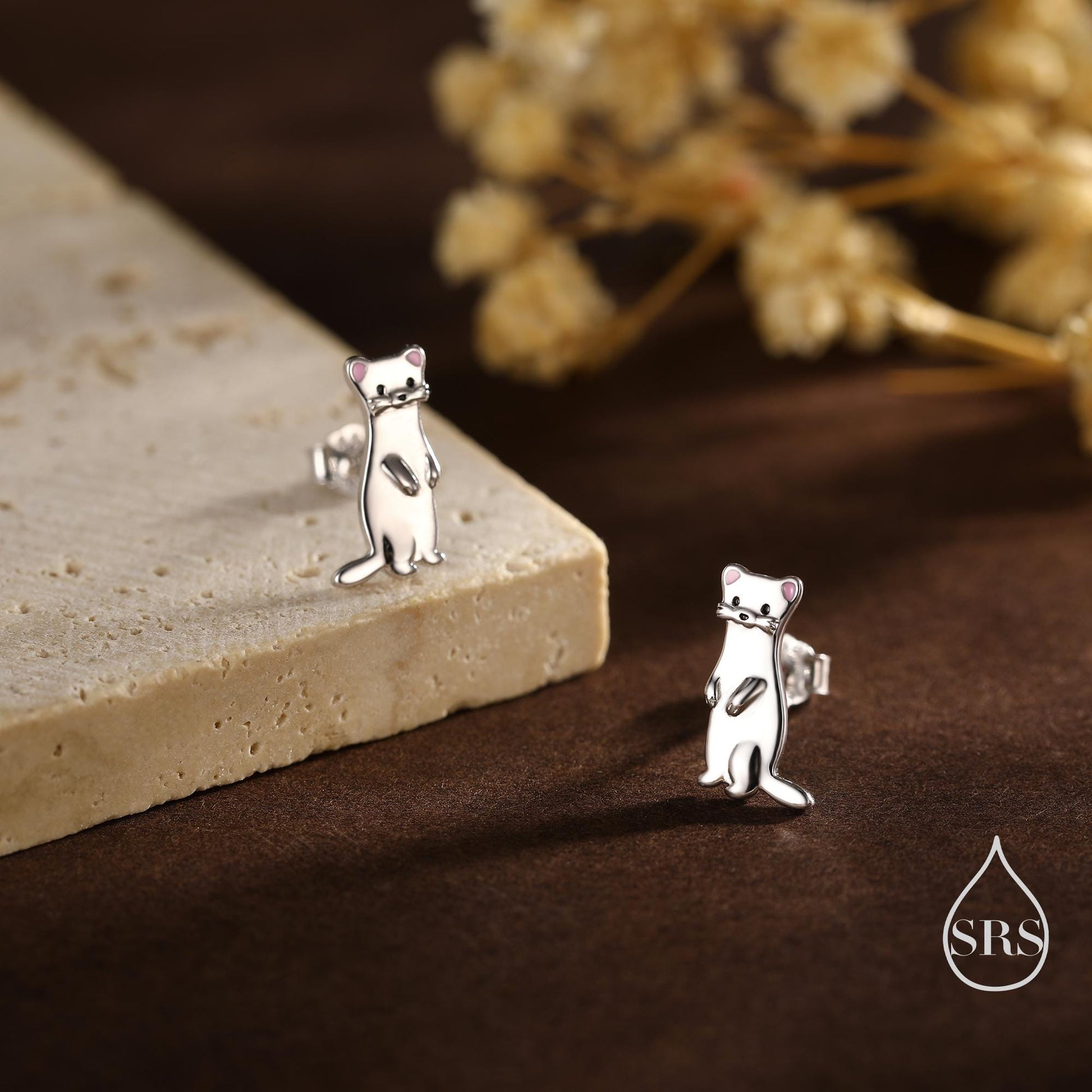 Sterling Silver Cute Weasel Stud Earrings, Cute Fun Quirky, Gift for Her, Nature Inspired