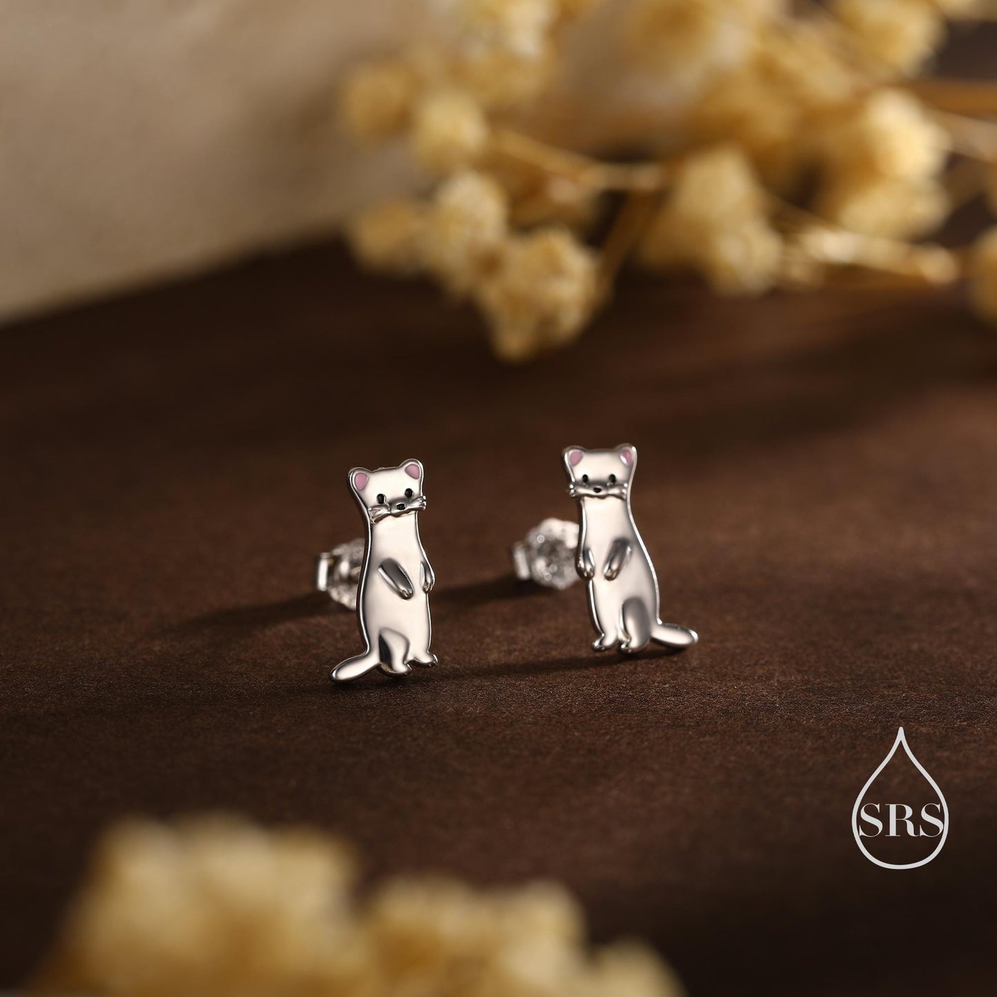Sterling Silver Cute Weasel Stud Earrings, Cute Fun Quirky, Gift for Her, Nature Inspired