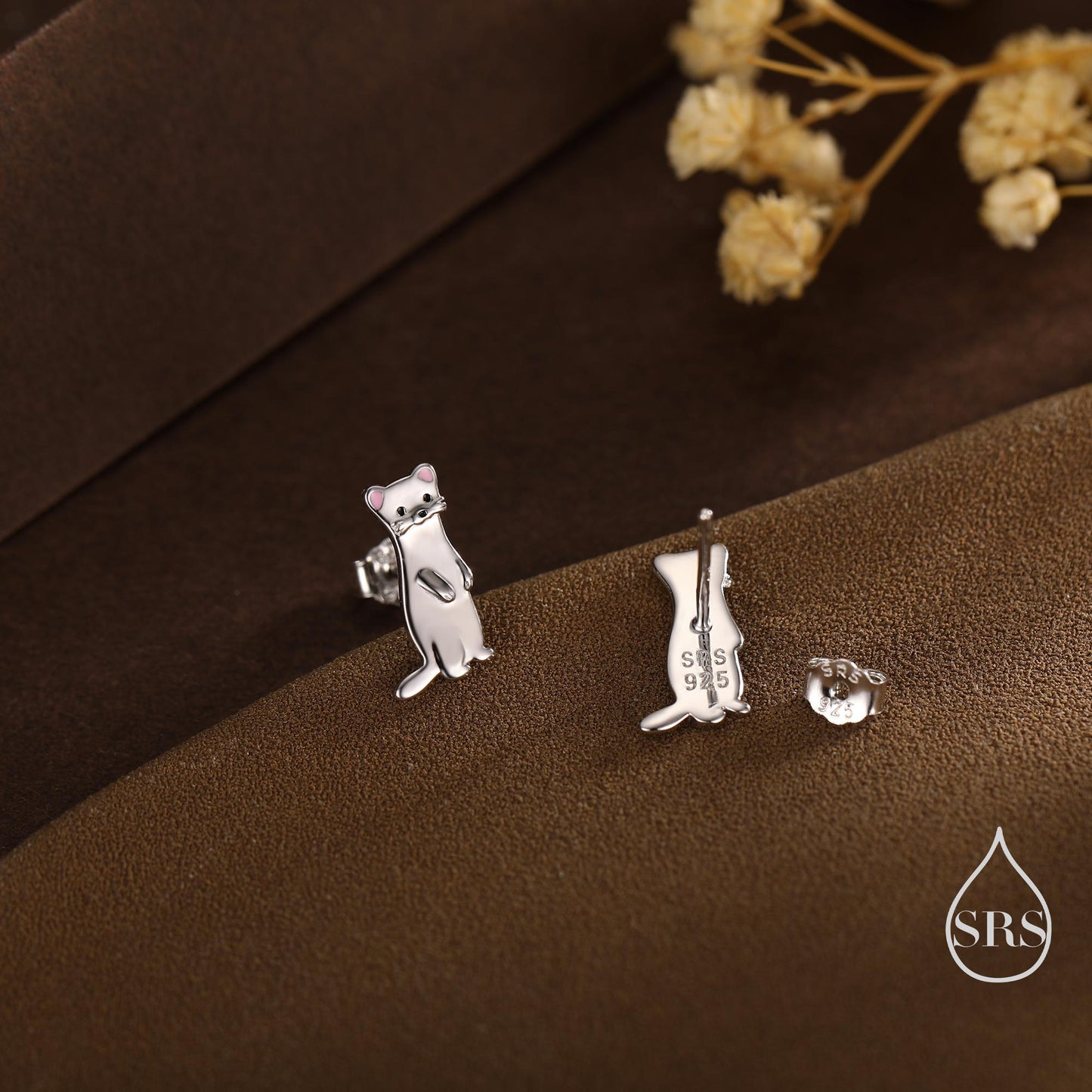 Sterling Silver Cute Weasel Stud Earrings, Cute Fun Quirky, Gift for Her, Nature Inspired