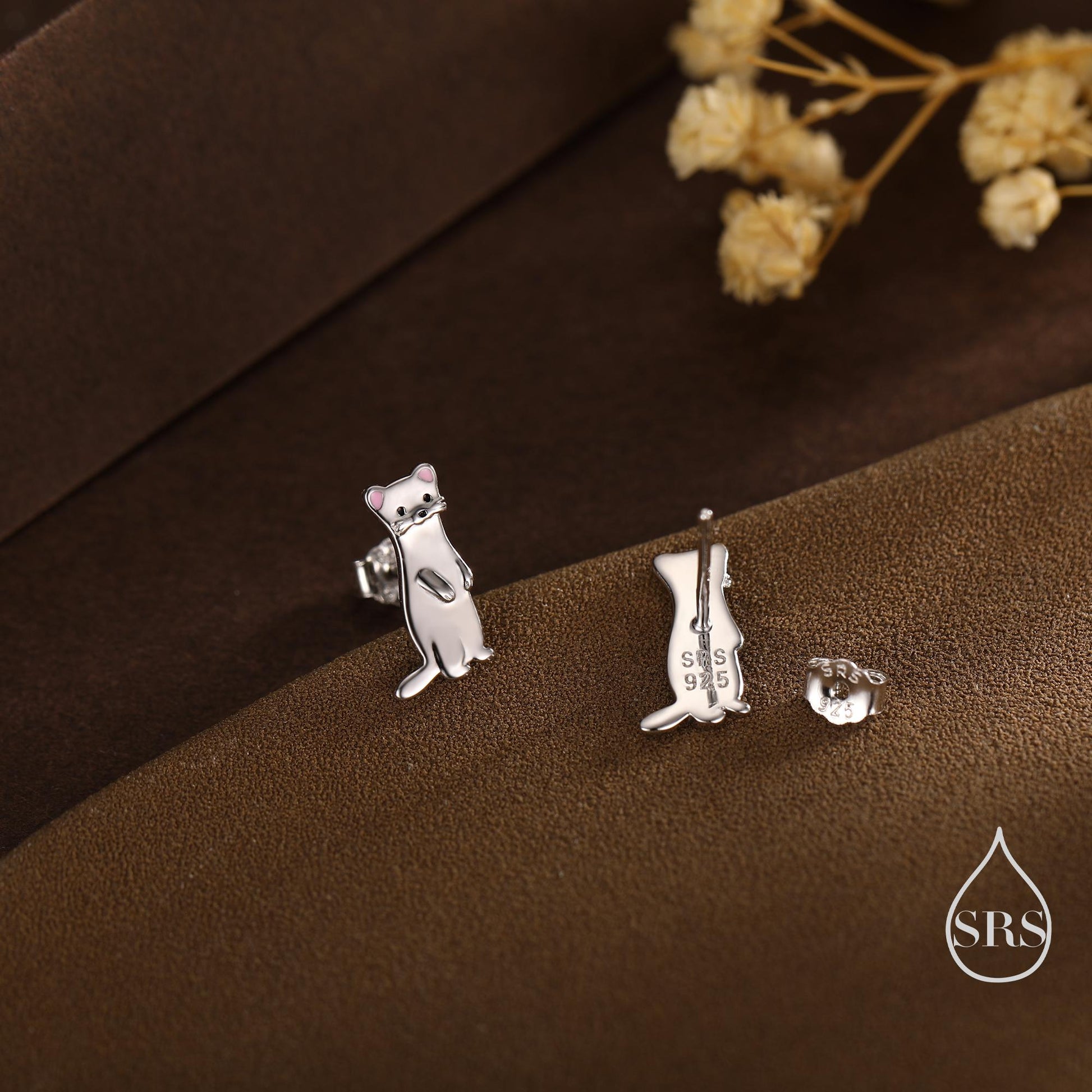 Sterling Silver Cute Weasel Stud Earrings, Cute Fun Quirky, Gift for Her, Nature Inspired