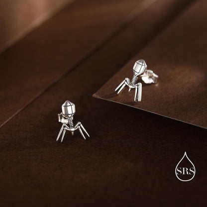 Sterling Silver Bacteriophage Stud Earrings, Available in Silver, Gold or Rose Gold Finish, Cute Fun Quirky, Gift for Her, Nature Inspired