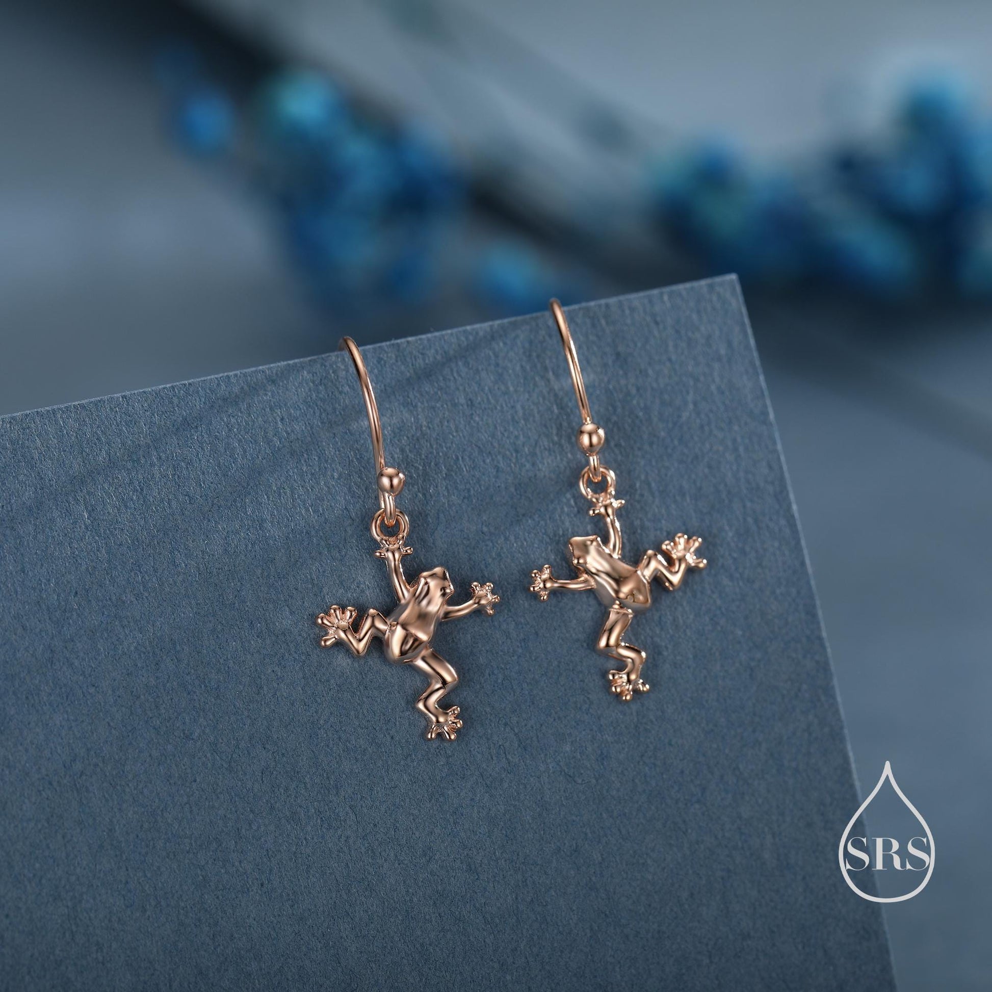 Tiny Frog Drop Hook Earrings in Sterling Silver, Tree Frog Earrings, Silver or Gold or Rose Gold, Rain Forest Frog Nature Inspired