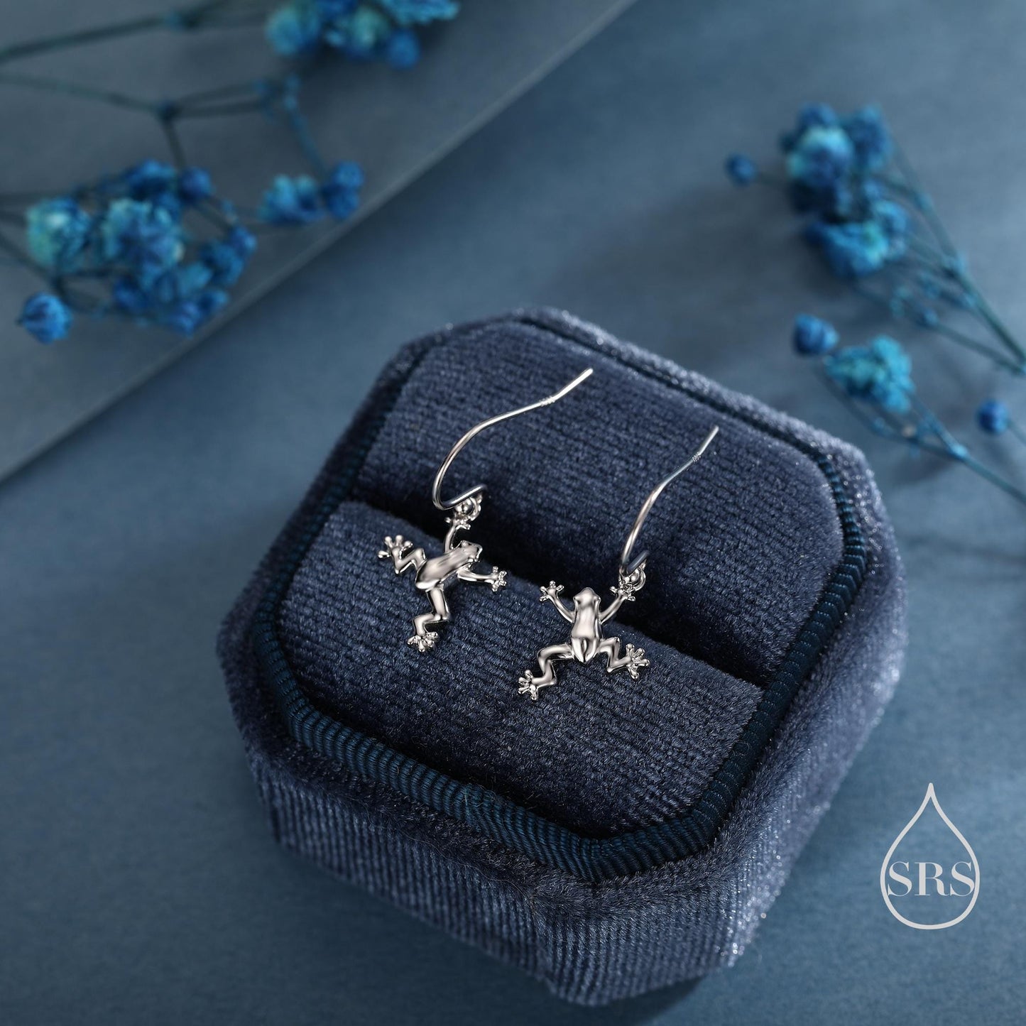 Tiny Frog Drop Hook Earrings in Sterling Silver, Tree Frog Earrings, Silver or Gold or Rose Gold, Rain Forest Frog Nature Inspired