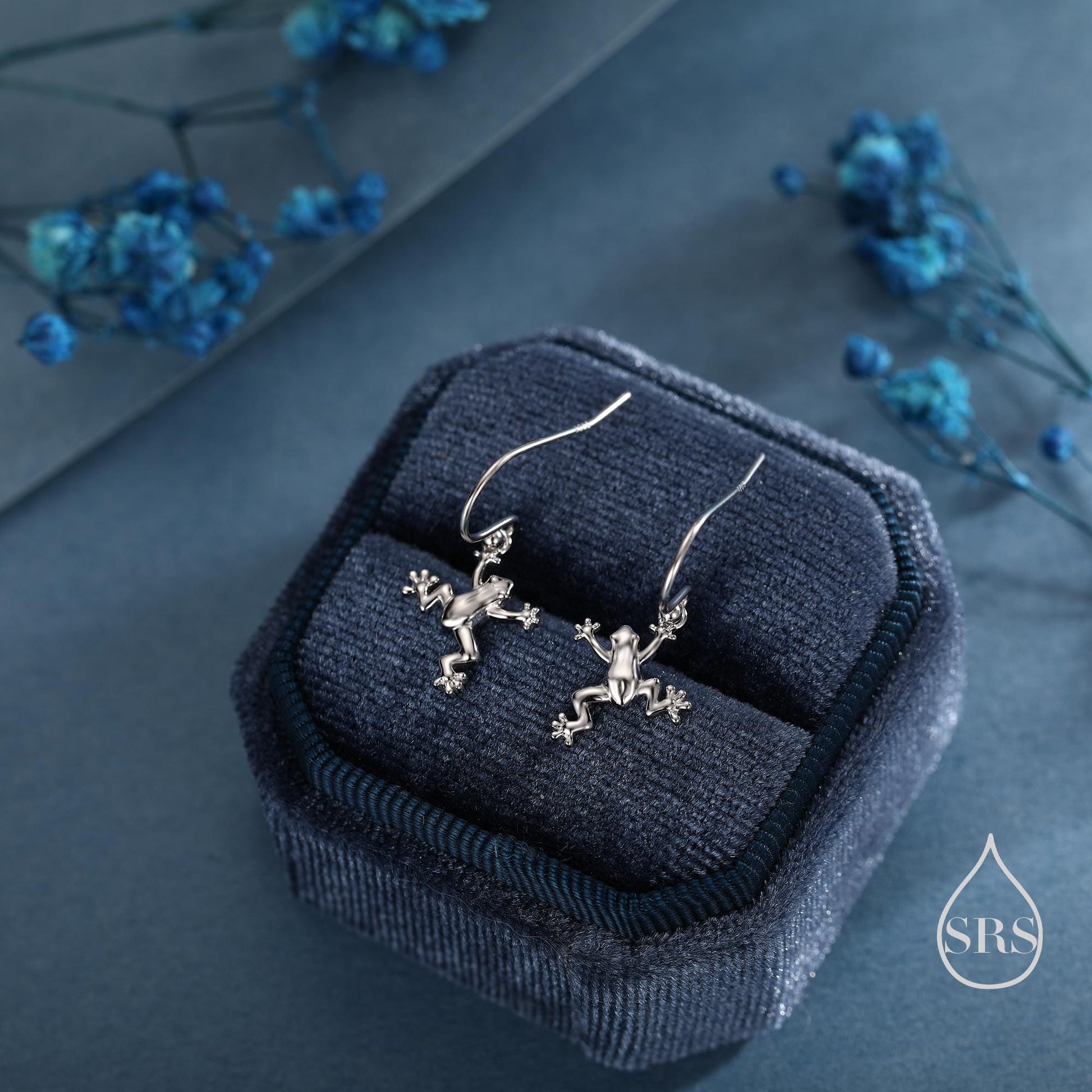 Tiny Frog Drop Hook Earrings in Sterling Silver, Tree Frog Earrings, Silver or Gold or Rose Gold, Rain Forest Frog Nature Inspired