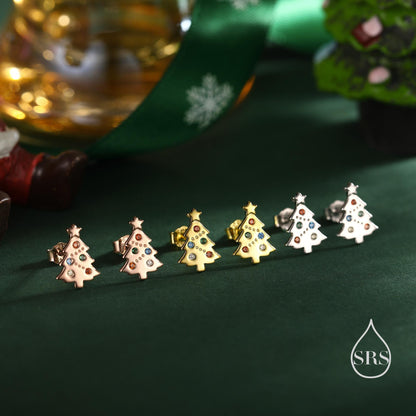 Tiny Christmas Tree Stud Earrings in Sterling Silver, Silver or Gold or Rose Gold Finish, Tiny Xmas Tree Earrings, Christmas Earrings
