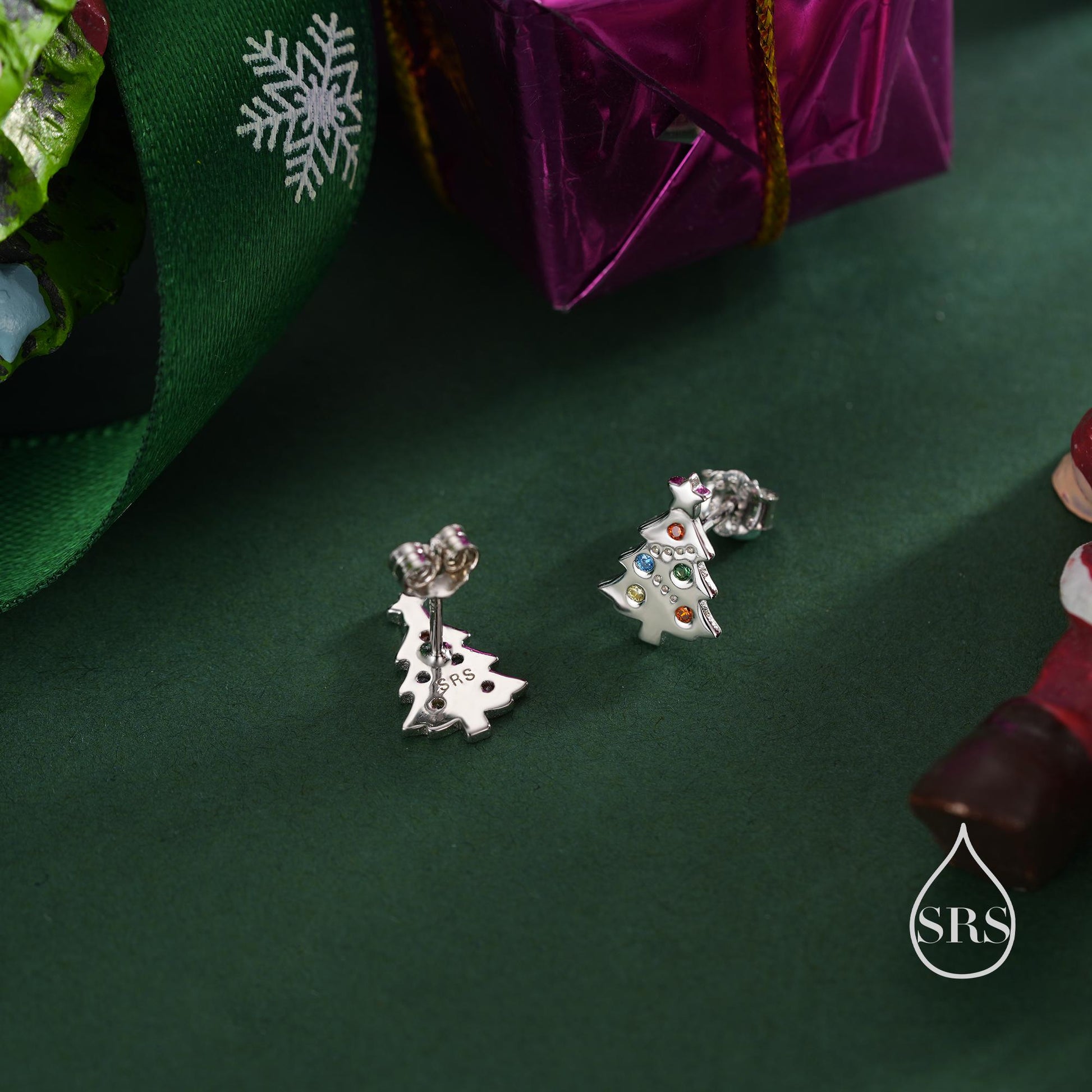 Tiny Christmas Tree Stud Earrings in Sterling Silver, Silver or Gold or Rose Gold Finish, Tiny Xmas Tree Earrings, Christmas Earrings